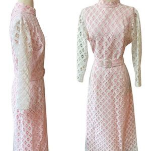 One of a Kind Handmade True Vintage 1960’s / 1970’s Mock Neck Belted Maxi Dress